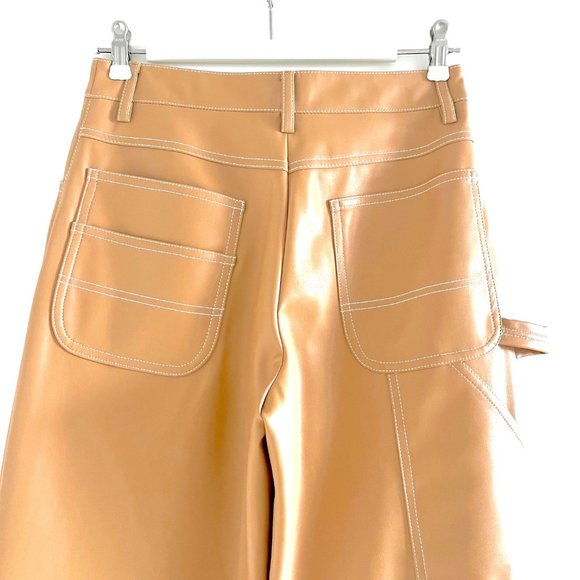 New STAUD Domino Vegan Leather Wide-Leg Pants in Camel Size 4 - Picture 7 of 11